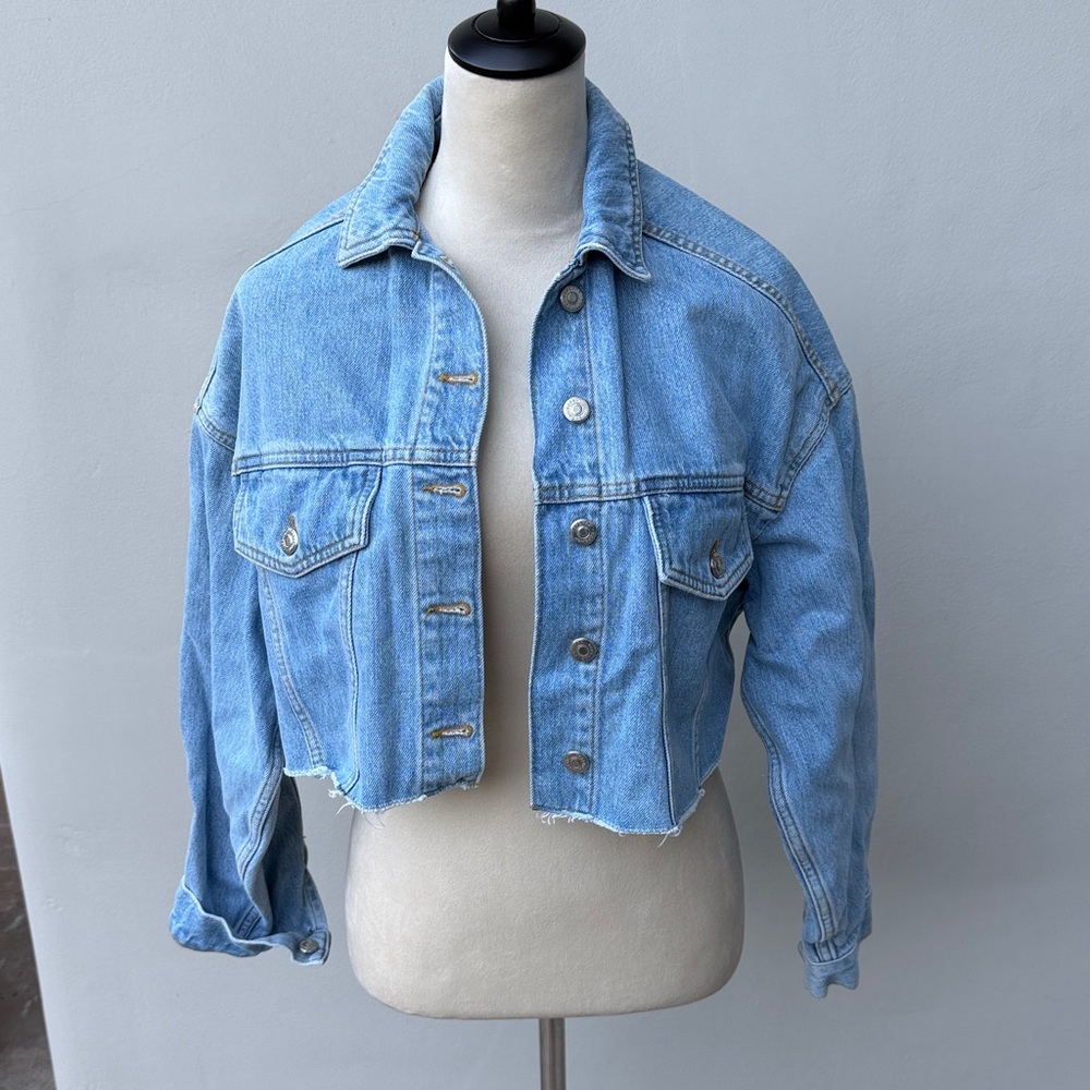 TOPSHOP MOTO New Light Blue Denim Jean Cropped Jacket, Size 4, NWOT